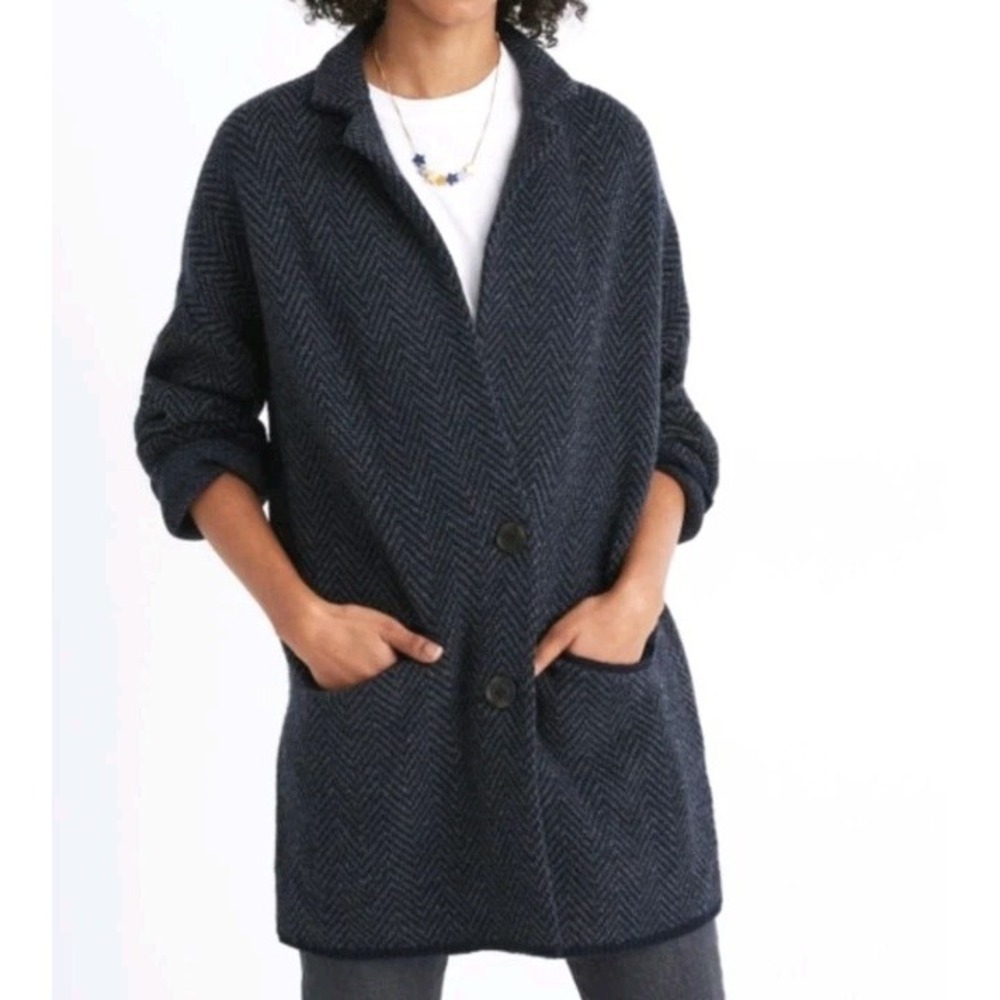 Madewell Blazer Sweater Coat Size L Herringbone Merino Wool Knit Coatigan